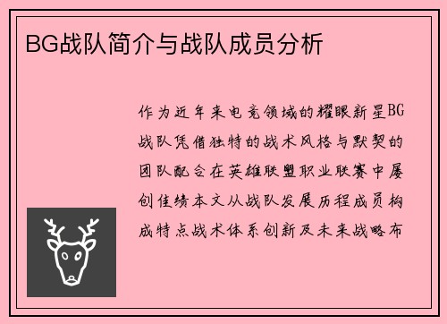BG战队简介与战队成员分析
